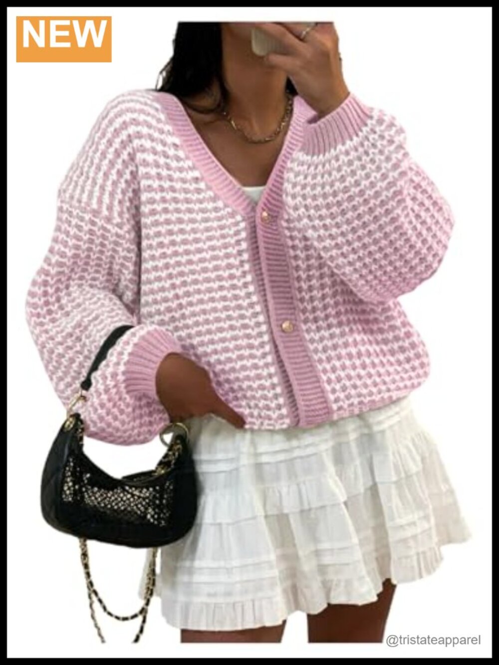 Striped Knit Cardigan V-Neck Long Sleeve Button Up